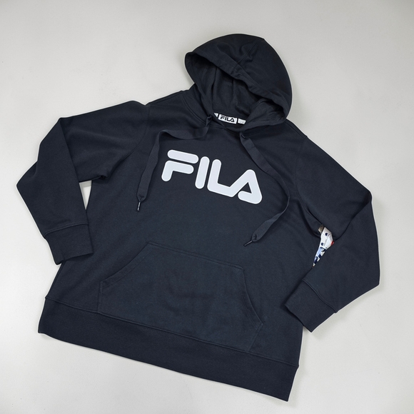 FILA Pullover Hoodie 1X Navy Fleece Logo Kangaroo Pocket - Picture 10 of 10
